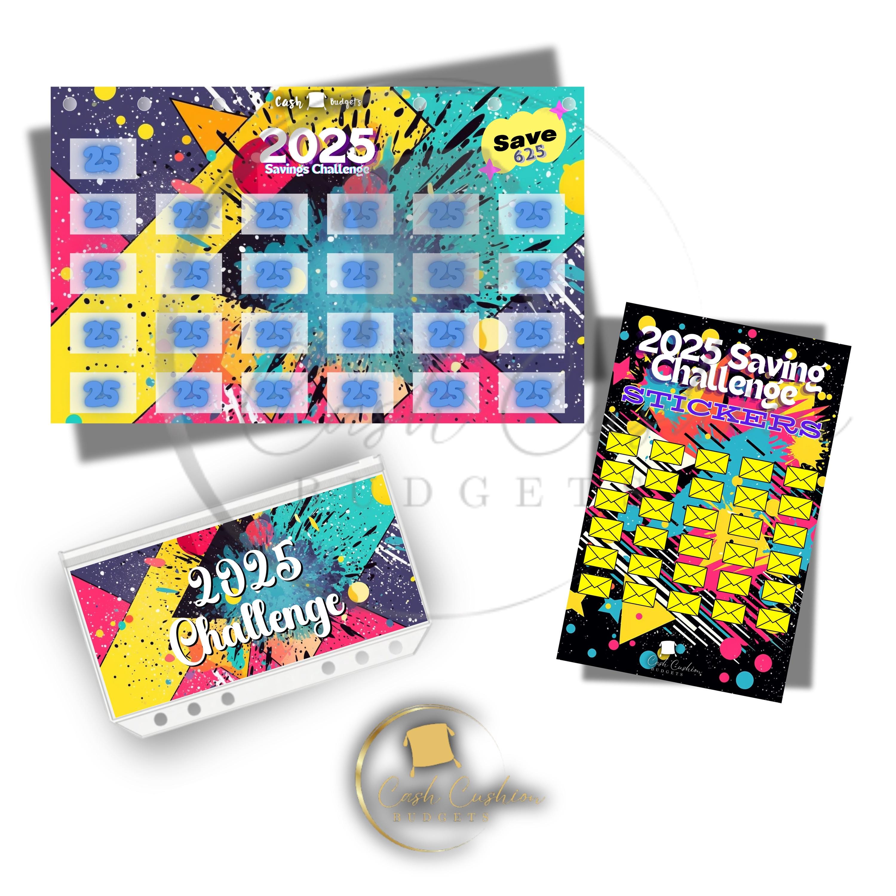 2025 Sticker Savings Challenge – Save 625 | Budget Tracker | Cash Envelope Savings | Reusable Laminated Card | A6 Zipper Envelope Option