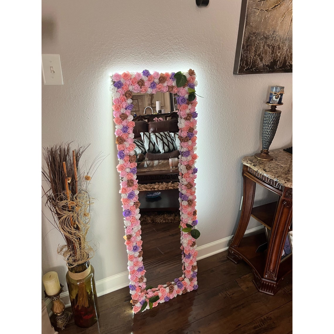 Rose Mirror Full Body Rose Mirror Flower Mirror Wall Etsy