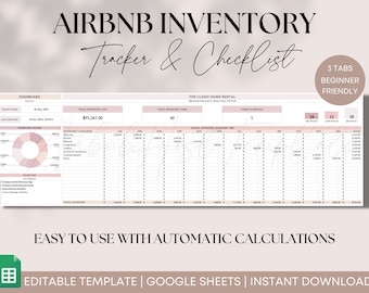 Plantilla de lista de verificación de inventario de Airbnb, inventario de lista de verificación, lista de muebles de propiedades de alquiler, alquiler a corto plazo, configuración de lista de verificación de Google Sheets