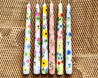 Hand Painted Spring Floral Tapers Candles, hand painted candles, Spring Decor, dinner candles, Easter candles, taper candles, Floral design