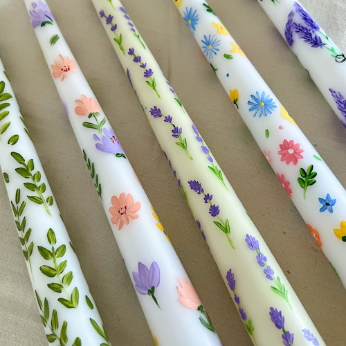 Floral Hand Painted Tapered Candles I Dinner Candles I Wedding Etsy