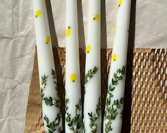 Lemon Tree Hand Painted Tapered Candles, Spring Decor, dinner candles, Spring Candles, taper candles, Floral design