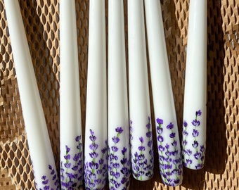 Tuscan Lavender Hand Painted Tapered Candles, Spring Decor, dinner candles, Wedding candles, taper candles, Floral design