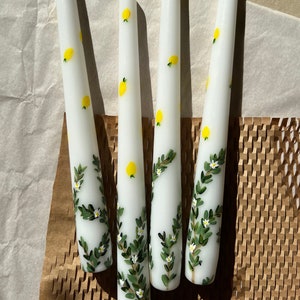 Lemon Tree Hand Painted Tapered Candles, Spring Decor, dinner candles, Spring Candles, taper candles, Floral design image 1