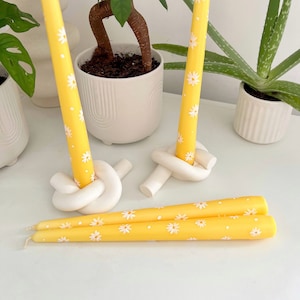 Flowers Hand Painted Candles  - Mother&#39;s Day, Wedding, Home Decor, Gifts, Taper Candles, Yellow Candles, Daisies Floral Candles, Birthday