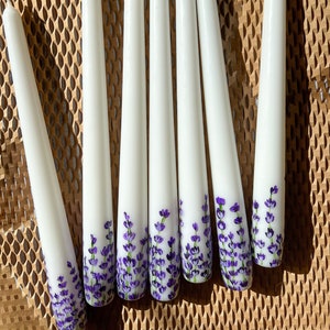 Tuscan Lavender Hand Painted Tapered Candles, Spring Decor, dinner candles, Wedding candles, taper candles, Floral design