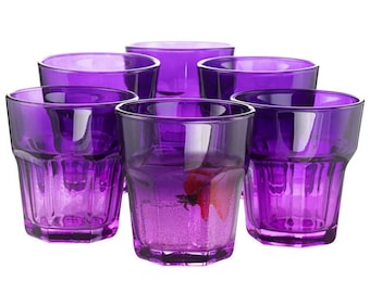 Set of 6 Purple beverage Glasses , Drinking Glasses Set, Colorful Glassware, Cocktail Glasses, Water Glasses , Purple Glass Pitcher, Jug