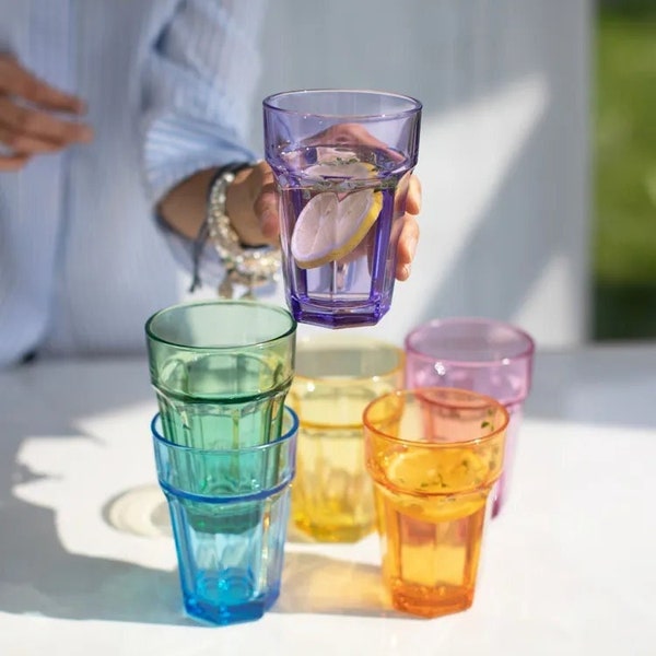 Lot de 6 verres à boisson colorés, lot de verres à boire, verrerie colorée, verres à cocktail, verres à eau