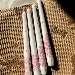 Cherry Blossom Hand Painted Tapered Candles - Wedding Decor,Gift ideas,Birthday,Dinner Candles,Taper Candle,Gift for her