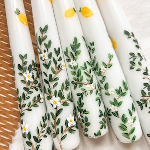 Lemon Tree Hand Painted Tapered Candles, Spring Decor, dinner candles, Spring Candles, taper candles, Floral design image 2