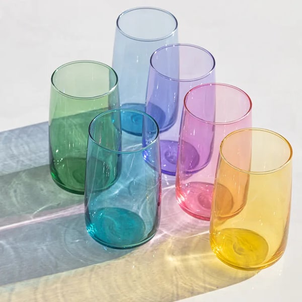 Set Of 6 Colorful beverage Glasses, Drinking Glasses Set, Colorful Glassware, Cocktail Glasses, Water Glasses