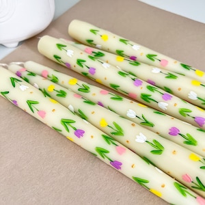Tulips Hand Painted Candles  - Mother&#39;s Day, Wedding candles, Home Decor, Dinner Candles, Floral Candles
