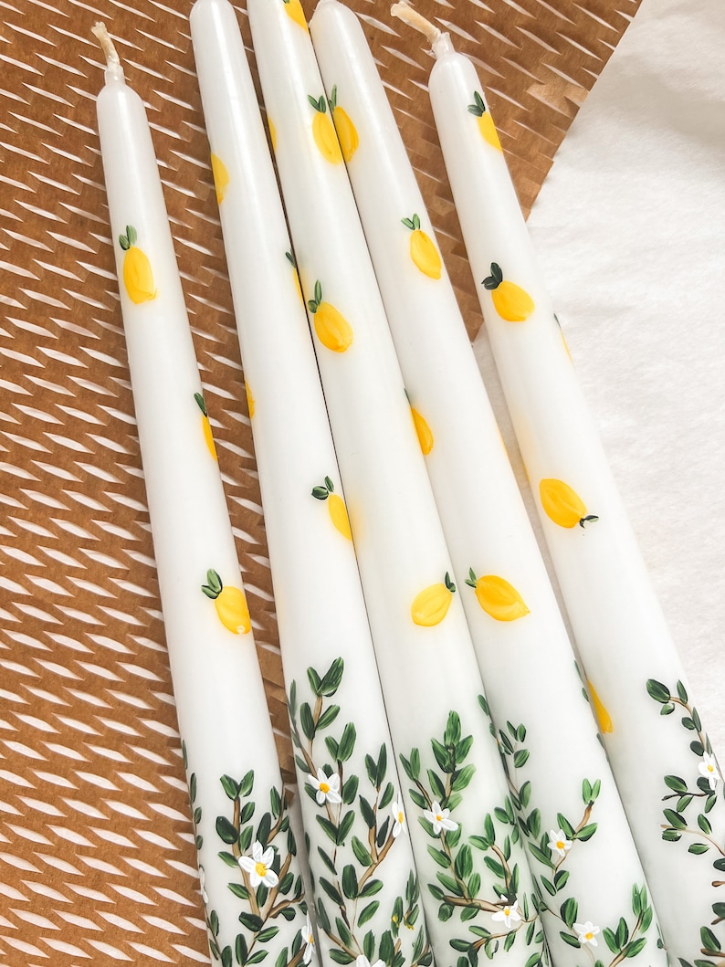 Lemon Tree Hand Painted Tapered Candles, Spring Decor, dinner candles, Spring Candles, taper candles, Floral design image 3