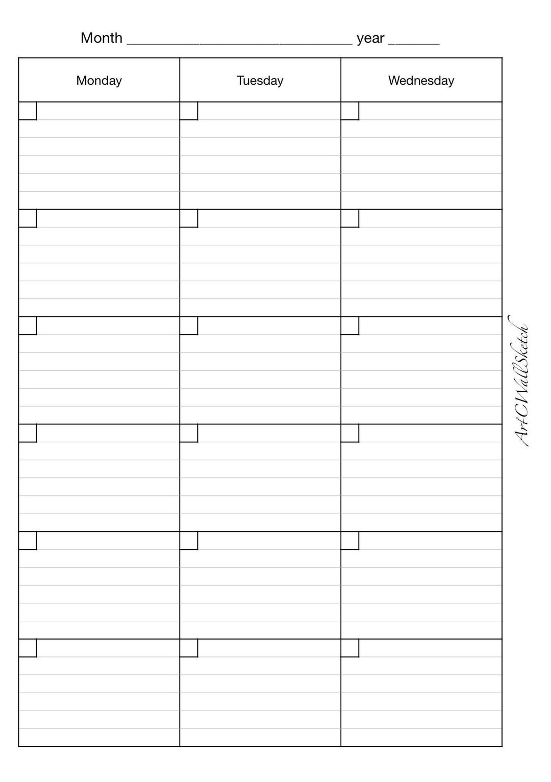 Planner, Monthly Undated Planner, Printable, Digitally, Personal Use Pages, Pages = A5(148x210mm ...