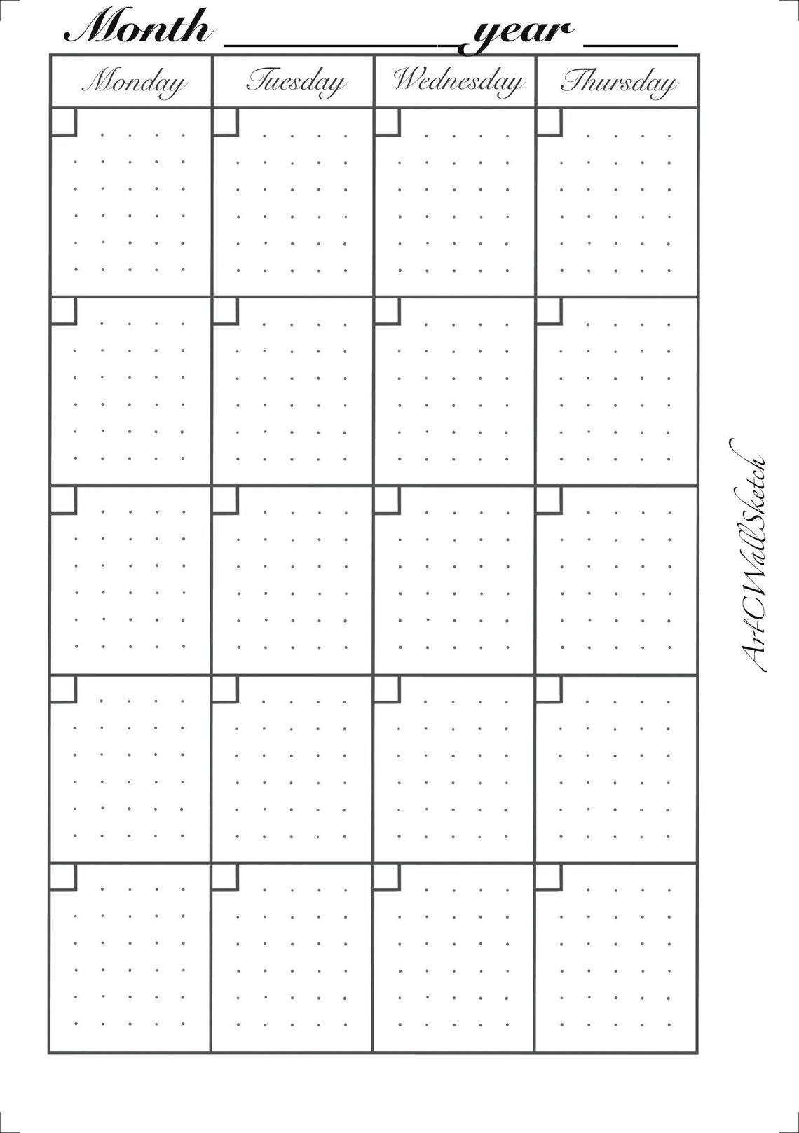 Monthly Undated Planner, Printable Pages, Digitally, Personal or Work ...