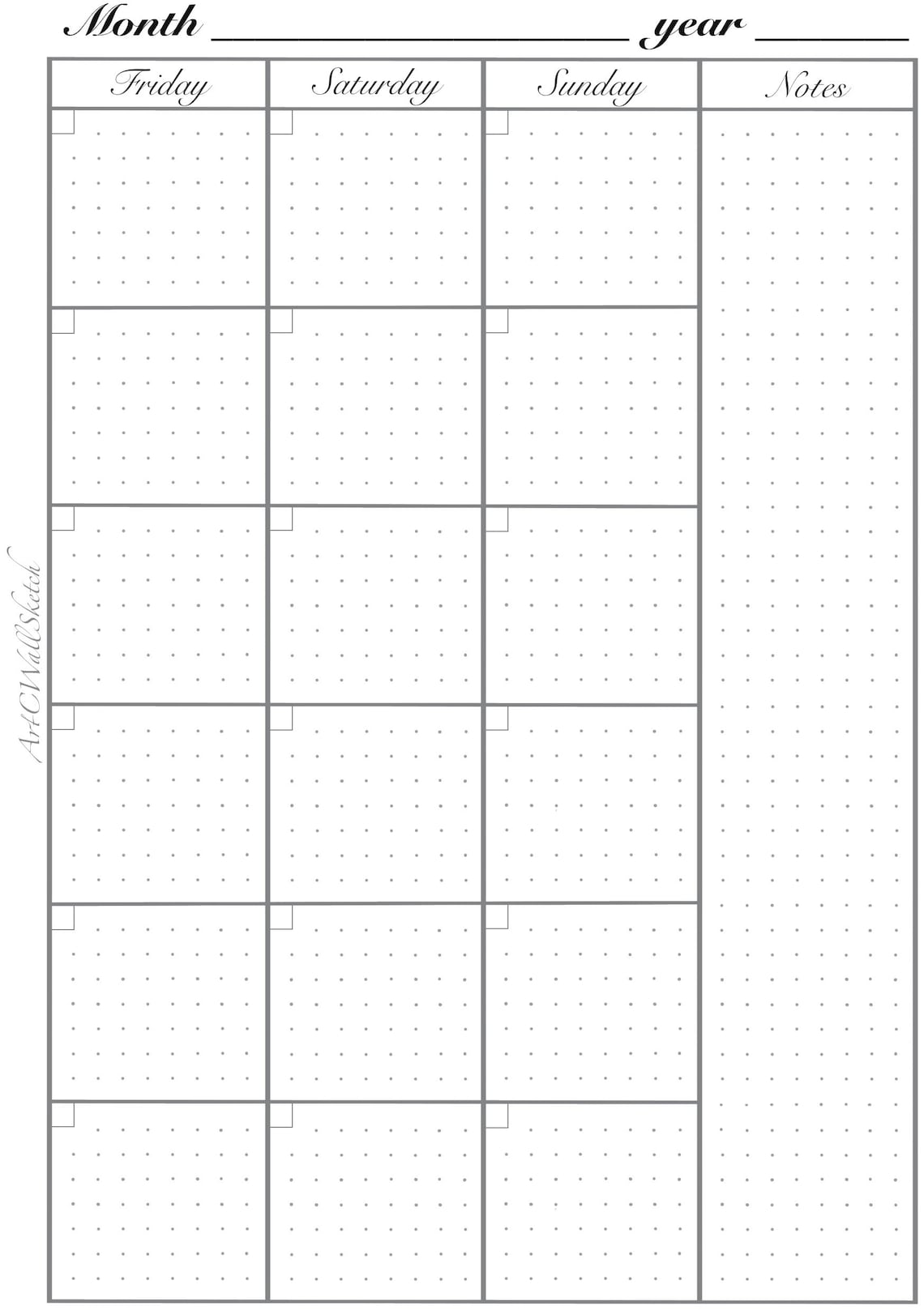 Monthly Undated Planner, Printable Pages, Digitally, Personal or Work ...
