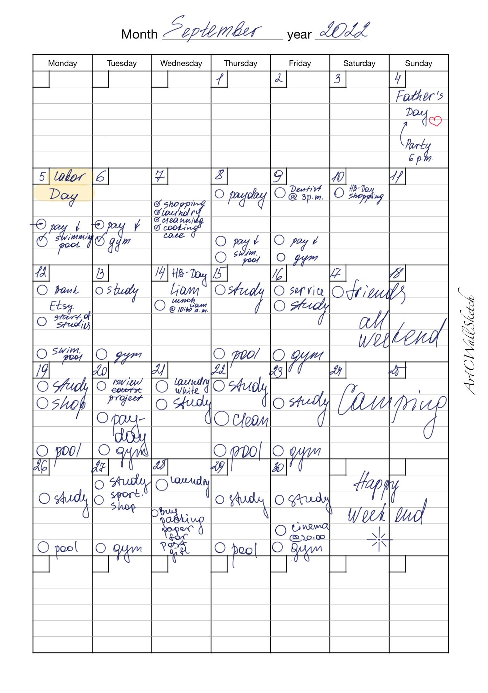 Planner, Monthly Undated Planner, Printable, Digitally, Personal Use