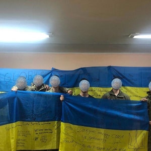 One Unique Ukraine War Flag Trophy Signed by Ukrainian Soldiers