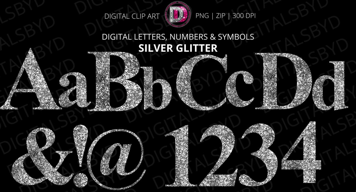 Silver Glitter Letter Clipart Glitter Alphabet PNG DIY Logo Etsy