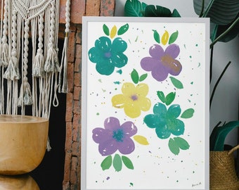 Impressão de arte floral, download digital, pôster de arte botânica, design floral para impressão