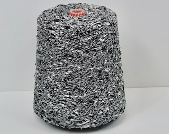 Gâteau de fil en coton acrylique à effet artistique - Noeud gris clair et noir pour le tissage, le tricot et le crochet - Options 25-200g/0.88-7.05oz