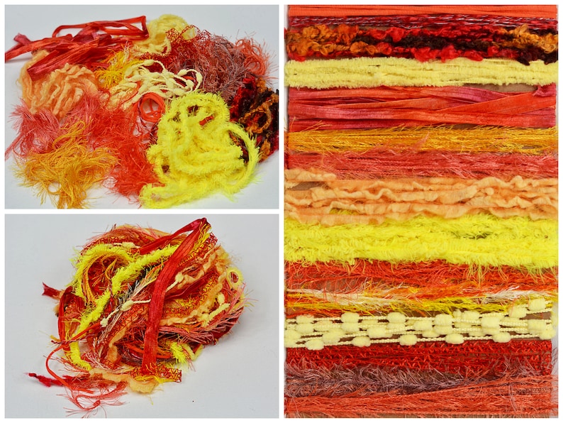 Fiber Art Yarn Bundle 15 Skeins in 9 Unique Color Options Novelty Yarn in 1/2/3 Yard Lengths Summer Joy