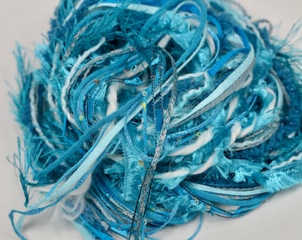 Teal Blue Fiber Art Yarn Bundle: 15 Textured Mini Skeins for Snippet Rolls, Collage