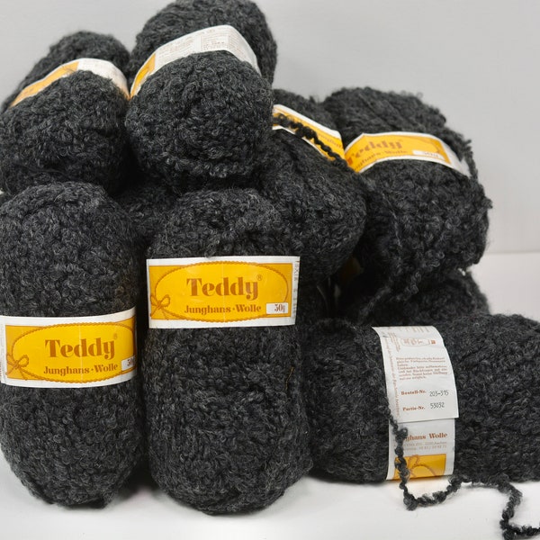 JUNGHANS WOLLE Teddy Dark Grey Boucle Wool Art Yarn - Balls - Made in Germany
