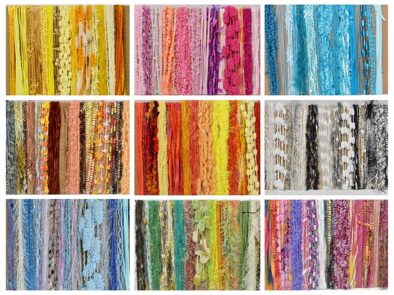 Fiber Art Yarn Bundle 15 Skeins in 9 Unique Color Options Novelty Yarn in 1/2/3 Yard Lengths image 1