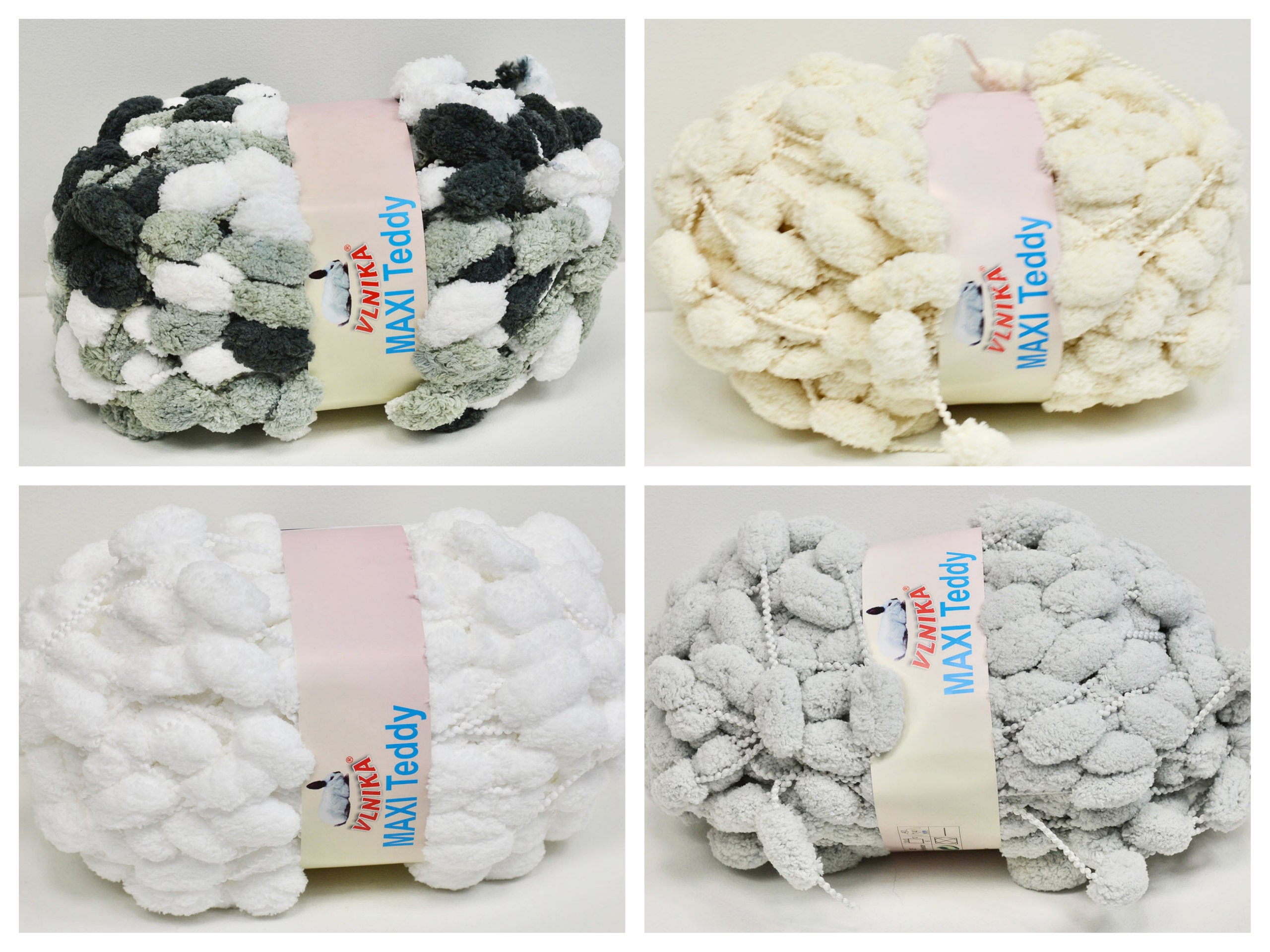 Ton Ton, Pom Pom Yarn, Pon Pon, Pom Pon, Pompom, Pompon, Ponpom, Tonton  Puff Puffy Soft Black / Grey / White Fancy Scarf Yarn. 