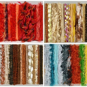 4-färgat Fiber Art-garnpaket: 15 texturerade mininystan för rullar, collage