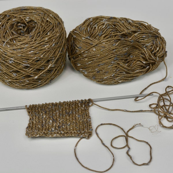 GEDIFRA Lana Mia Cotone Art Effect Yarn Cake - Noeud beige foncé pour le tissage, le tricot et le crochet - Options 25-200g/0.88-7.05oz