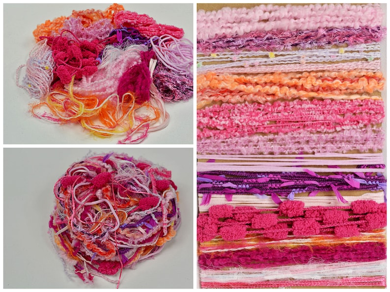 Fiber Art Yarn Bundle 15 Skeins in 9 Unique Color Options Novelty Yarn in 1/2/3 Yard Lengths Flower Garden II