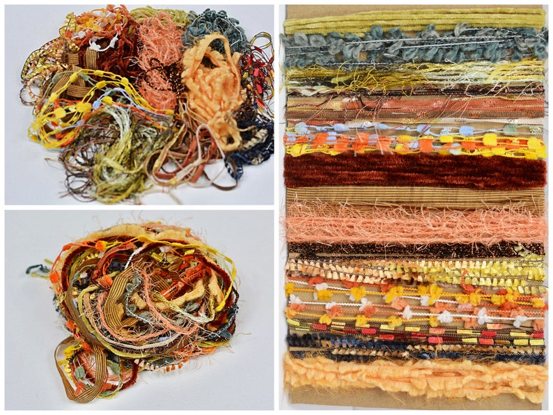 Fiber Art Yarn Bundle 15 Skeins in 9 Unique Color Options Novelty Yarn in 1/2/3 Yard Lengths Earthy Color Tones