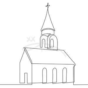 Church Line Art, One Line Religion Drawing, Black and White Wall Art, Church Art