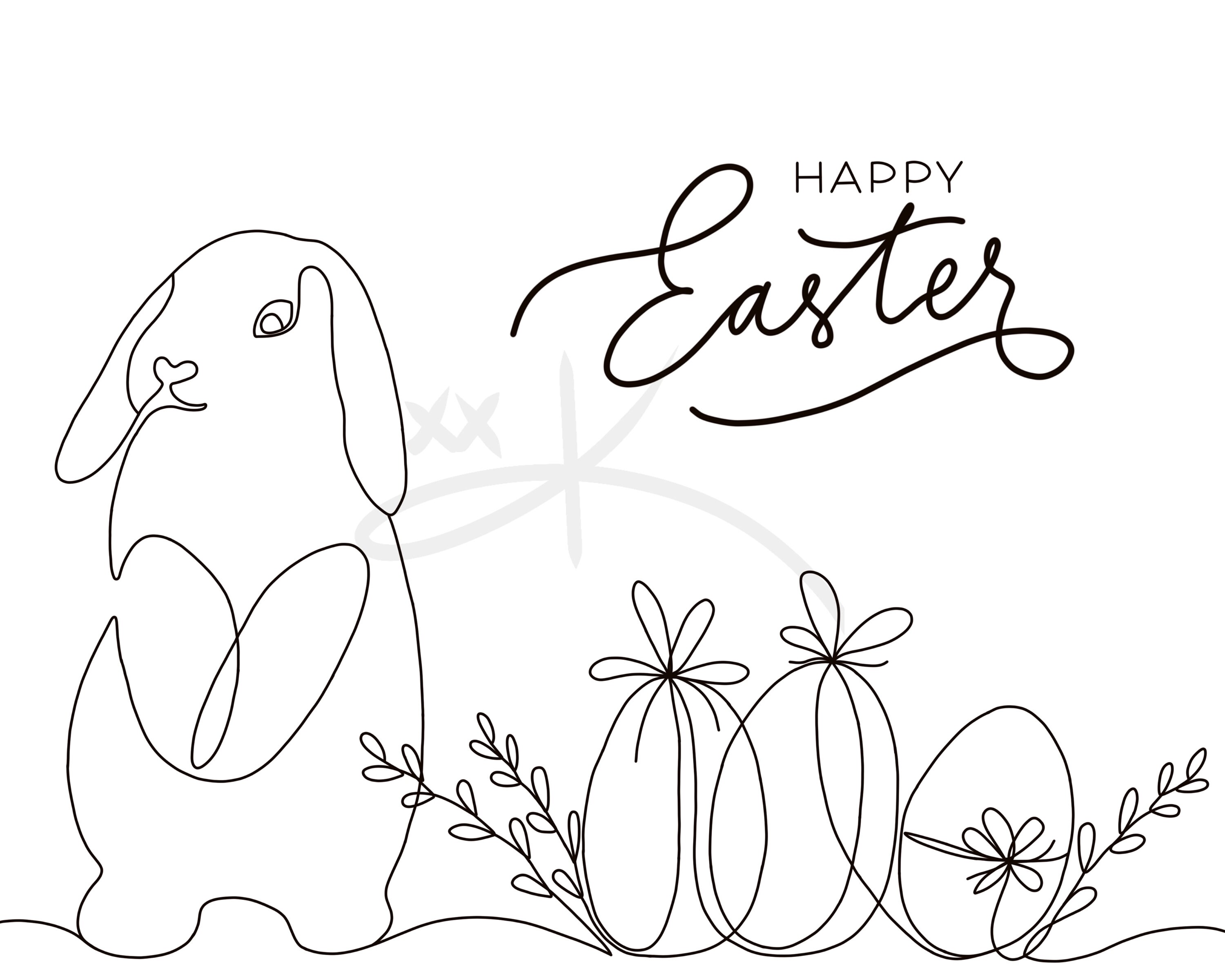 Happy Easter Line Art, Bunny Wall Art, Easter Eggs One Line Art, Rabbit ...