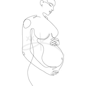 Pregnant Woman Line Art, Mom Wall Art, Mama Drawing, Mother’s Day Art