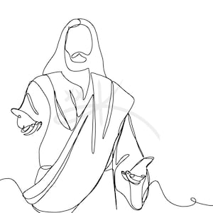 Jesus Line Art, Christian Wall Art, Black and White Line Drawing, Religious Wall Art