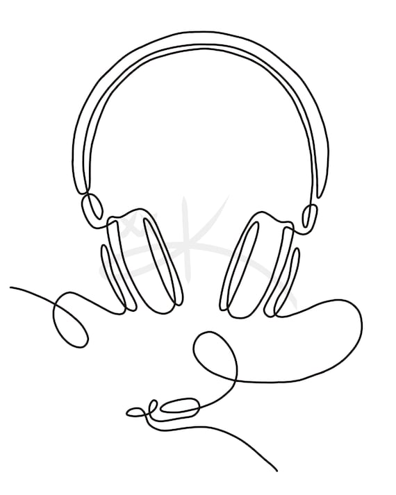 Headphones Line Art One Line Wall Beats Drawing Music -
