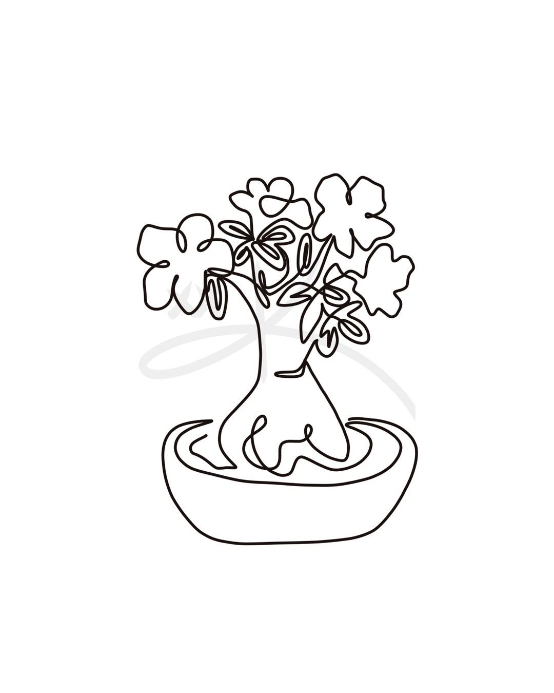 Bonsai Tree Line Art, Indoor Plant Wall Art, Black and White Tree