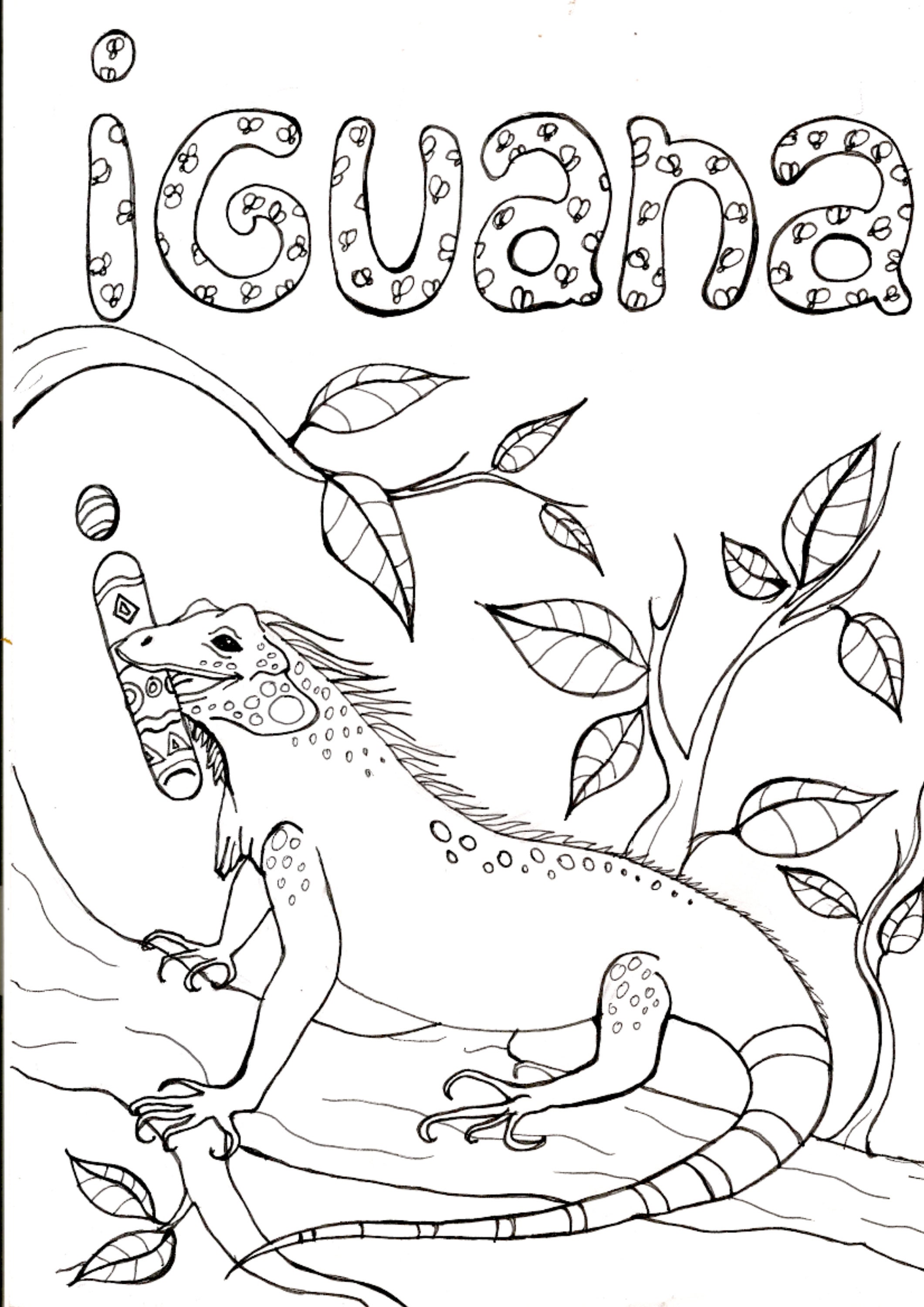Letter I, Iguana Reusable Coloring Page, Felt Coloring Pages, Vinyl  Coloring Pages, Children's Coloring Pages, Birthday Gift