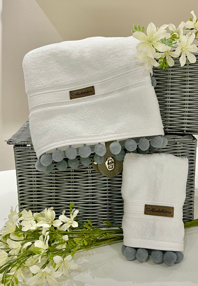 Luxury Bath Towels With Pompoms Etsy UK