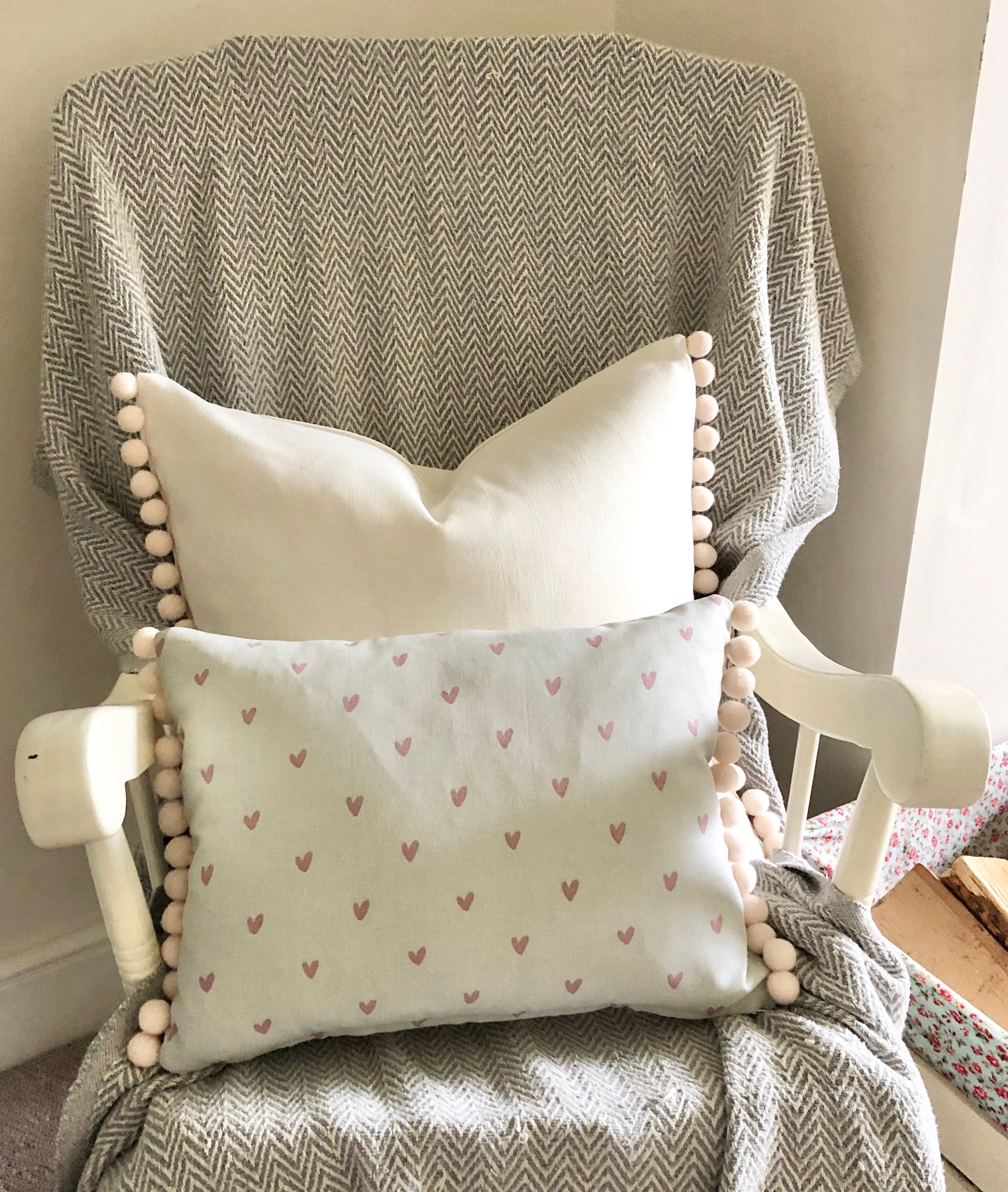 Sophie Allport Hearts Design Cushion With Pompoms Etsy UK