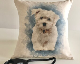 Westie Dog Design Cushion Cover, Cream Cotton