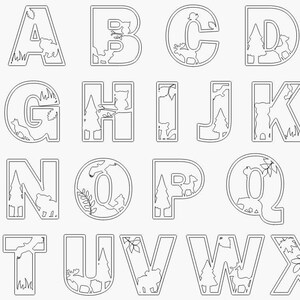 Modello di lettera per asilo nido Woodland dalla A alla Z SVG taglio laser per bambini nome del bambino glowforge