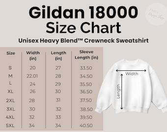 Gildan 18000 Size Chart - Unisex Sweatshirt (Digital Download)