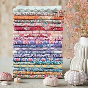 TILDA Stoffe, Stoffpaket COTTON BEACH, Fat Eighth Bundle, Patchworkstoffe, Quiltstoffe, Baumwollstoffe, Nähprojekt