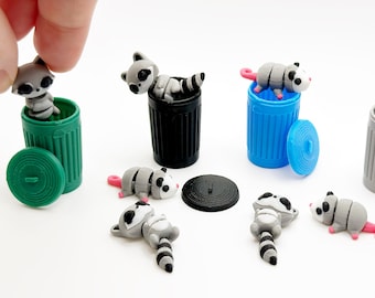 Miniatuur gelede wasbeer opossum figuur 3D-geprinte dieren prullenbak panda stimulator speelgoed mini prullenbak bureaudecoratie diorama benodigdheden vuilcontainer