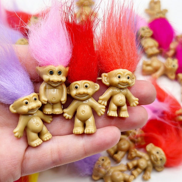 4 pc Miniature Vintage Trolls - Craft Supplies - 90’s Nostalgia Accessory - Good Luck Charms, Troll Doll, Cake Topper, Happy Birthday, Party