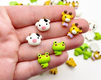 6pc Flat Back Charms, Giraffes, Cows, Frogs, Slime Mix ins, Cabochons, Scrapbook Diorama Supplies, Small Animals,Craft Supplies,Fairy Garden